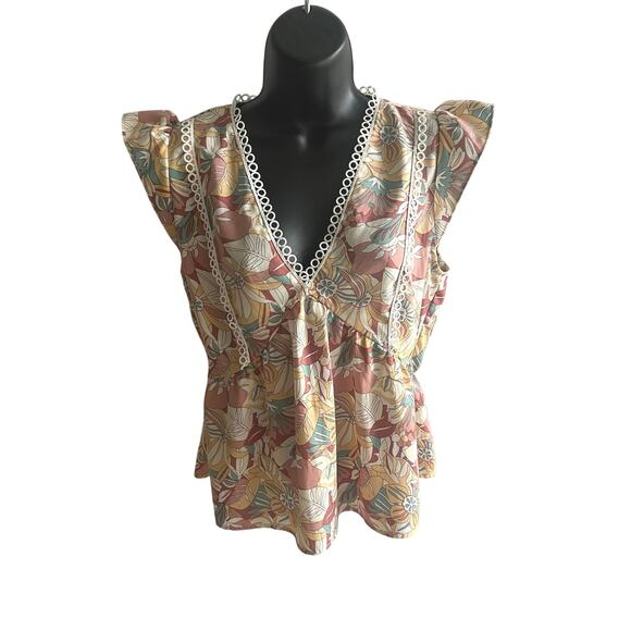 Alice Blue Y2K Style Floral Babydoll Top‎ S Boho Festival Eyelet Peplum Blouse - Picture 1 of 6